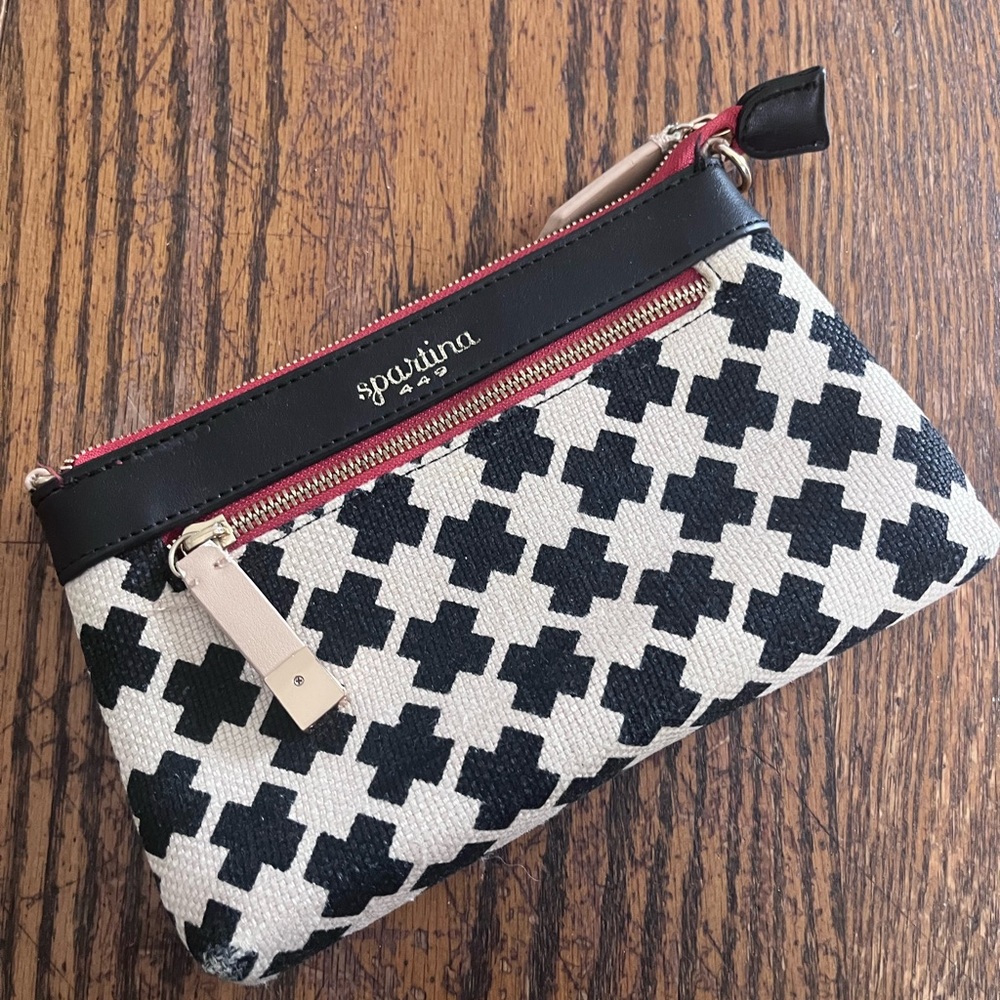 Spartina 449 Black & White Geometric Wristlet with Pink Trim